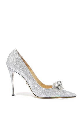 Double Bow 110 Glitter Leather Pumps